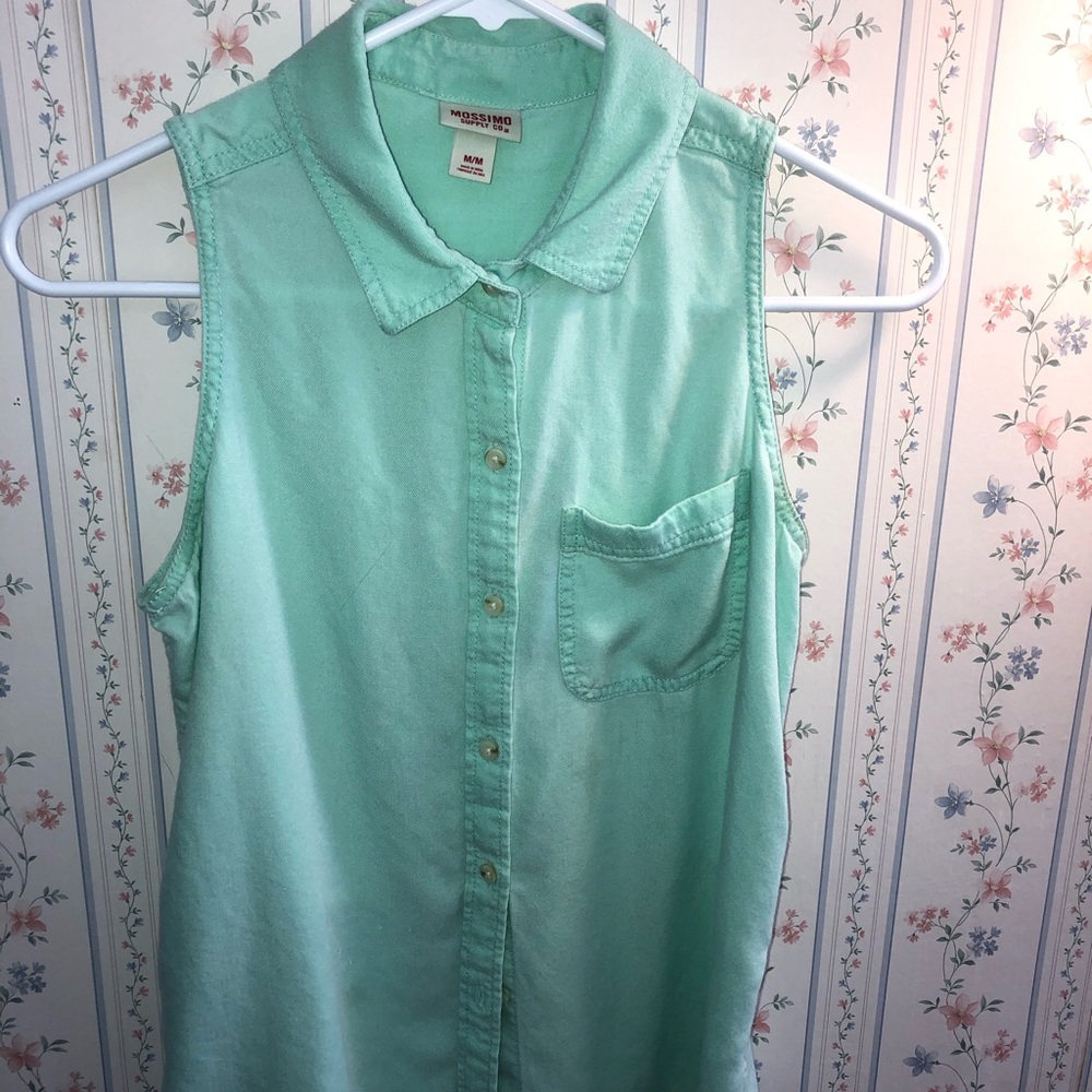 Mint Green Sleeveless Button Down